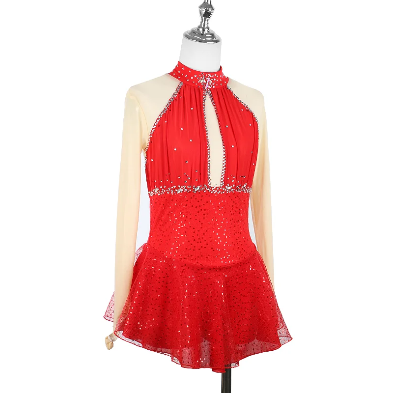 ZAGITOVA-Robe de Patinage Artistique Rouge pour Femme et Fille, Justaucorps de Performance de Ballet, AqCompetition