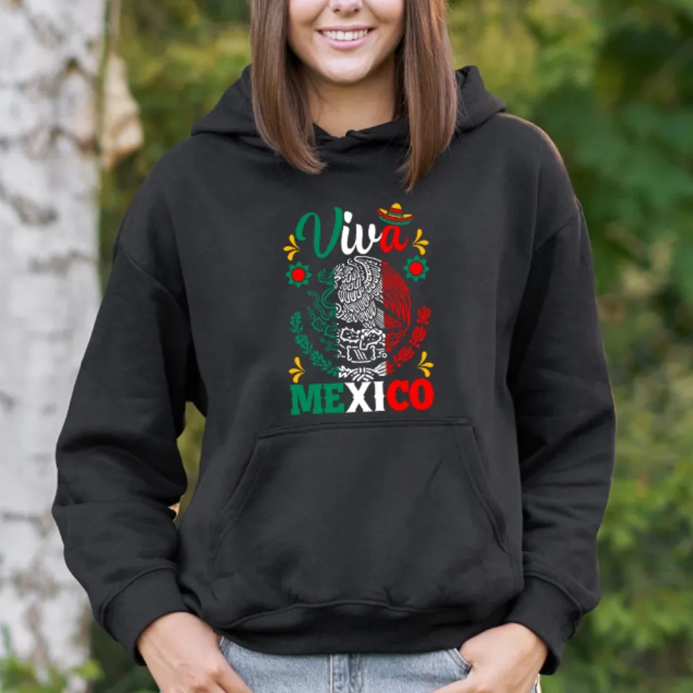 

Viva Mexico Eagle Printing Hoodies Womens Comfortable Pocket Hoody Street Loose Sweatshirt Winter Fleece Warm Womans Clothes