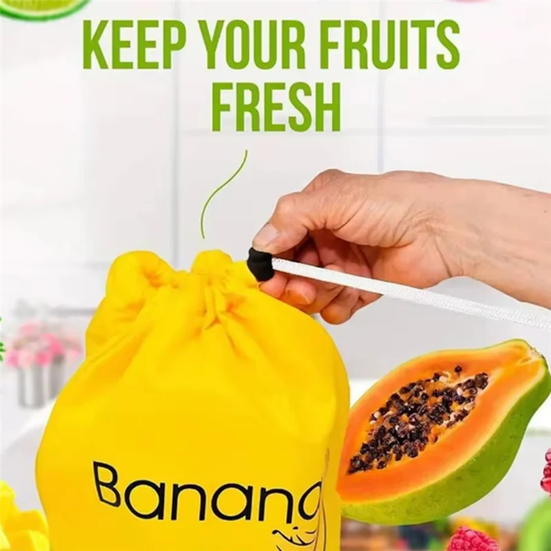 

B08B-Yellow Banana Storage Bags Insulated Fruit Vegetable Fresh-Keep Bundle Pocket Drawstring Banana Preserve Bag