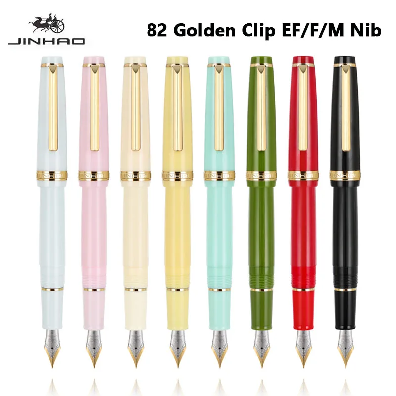 Jinhao 82 Fountain Pen Golden Clip EF/F/M Nib Acrylic Ink Pen Luxury Writing Pens for Stationery Business Office School Supplies