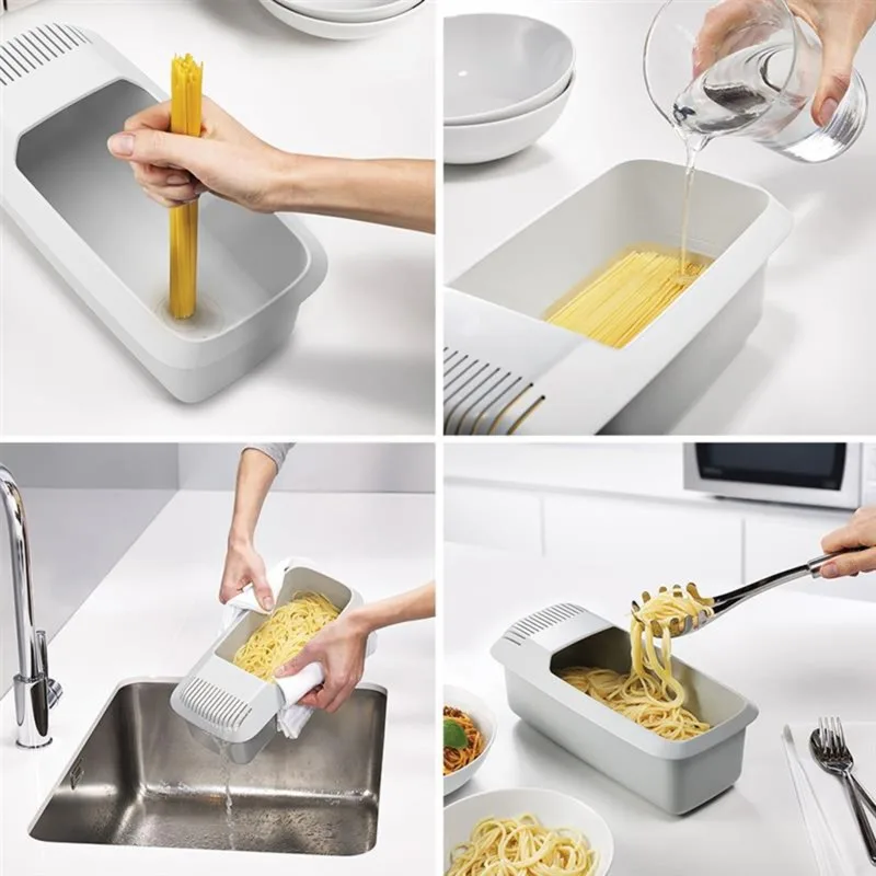 Microwave Noodles Pasta Cooker With Strainer Eco-Friendly Plastic Spaghetti Vegetable Steamer Dishwasher Kitchen Accessories New