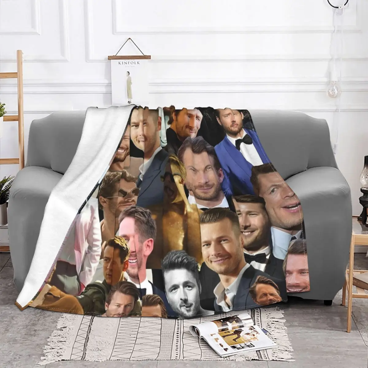 Glen Powells Collage Blanket Cover Wool Throw Blanket Home Couch Personalised Soft Warm Bedspreads