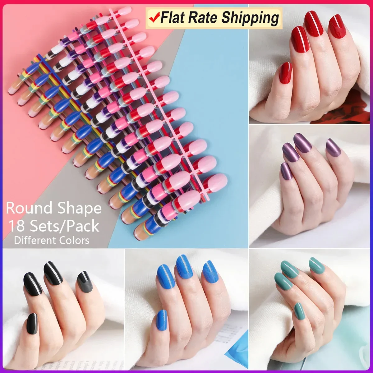 

432pcs 18 Mixed Solid Colors Short Round Almond Coffin Shape Nail Tips Full Cover False Nail Tips Press On Fake Nails 18 Strips