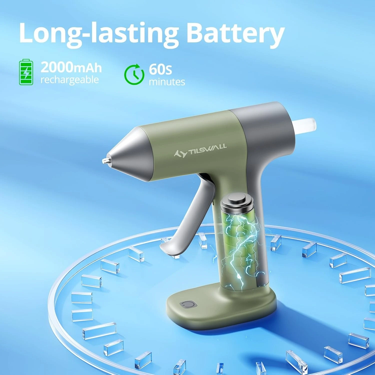 4V Cordless Hot Glue Gun Kit With 20pcs 7x140mm Glue Sticks Mini Olive Green Hot Melt Glue Gun,30s Fast Preheat USB-C Rechargeable Auto Shut-Off Anti-Drip Ideal For DIY Crafts Home Repairs