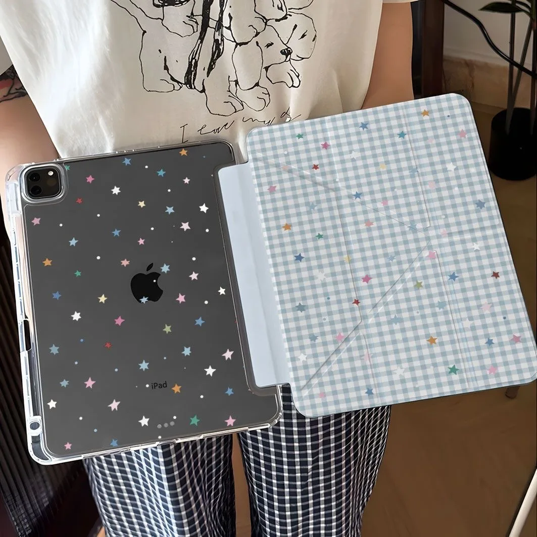 Korean Ins Full Screen Star Y-Fold Cover For iPad Pro 13 11th M5 M4 12.9 A16 Air 11 M2 M3 Mini 10 8 7 9th 10th Tablet Case