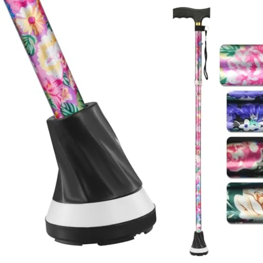 

All Terrain Walking Cane for Man/Woman - Adjustable Shock Absorption Cane with Floral Surface Print, Canes for Women, Canes for