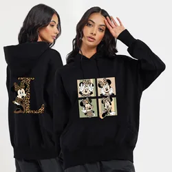 Leopard Minnie Mouse A-Z 26 English Letters Hooded Sweatshirt Woman Clothing Hoodie Long Sleeve Women's Sweatshirts Y2k Clothes