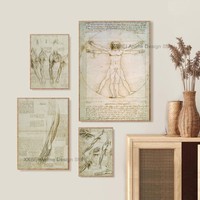Retro Leonardo Da Vinci Classic Manuscript Vitruvian Man Chart Poster Wall Sticker Bedroom Living Room Studio Frameless Painting
