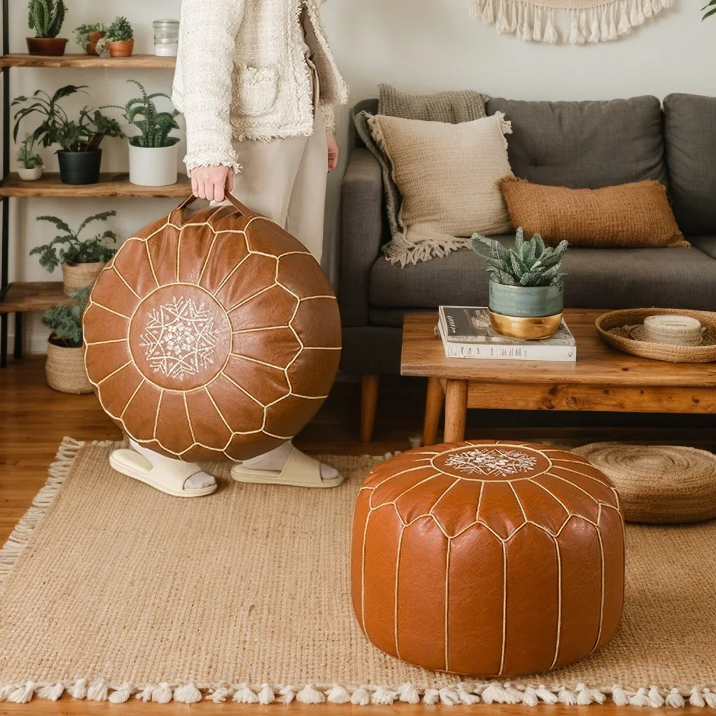 #Circular seat cushion, household leather stool,footstool,shoe changing stool,advanced embroidery craftsmanship