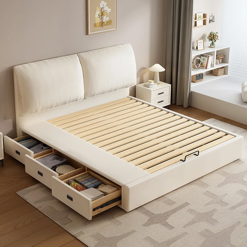Modern simple ultra-thin bedside bed, drawer storage air pressure high box storage bed, master