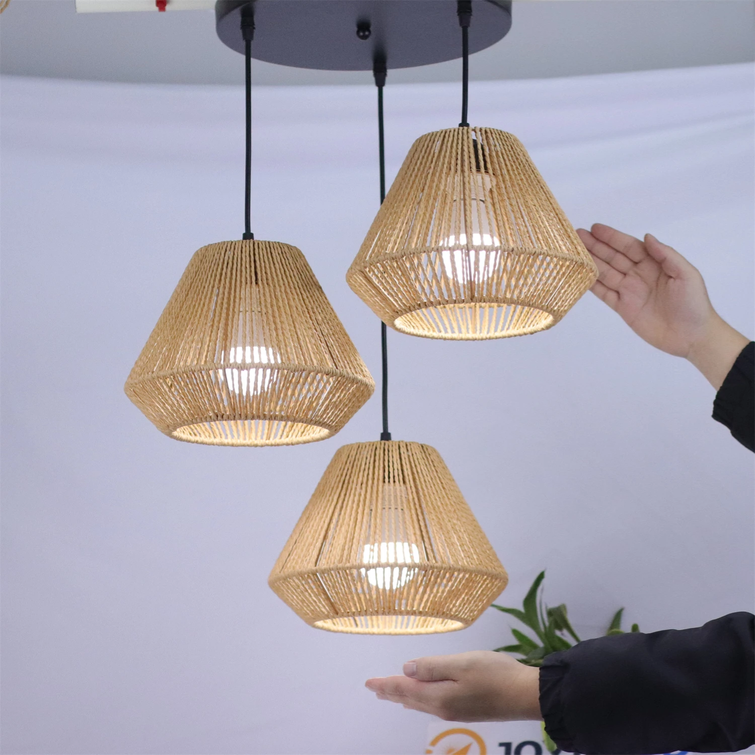 

JOYINLED Chinese Tea Room Dining Room Paper Rope Ceiling Light Living Room Study Porch Creative E27 Rattan Chandelier Bar Lamp