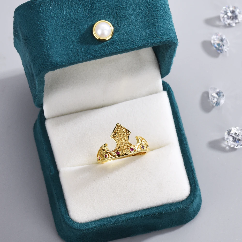 Sleeping Beauty Aurora Ring For Woman Girl Engagement Jewelry Accessorie Gold Plated Adjustable Princess Crown Ring Gift For Her