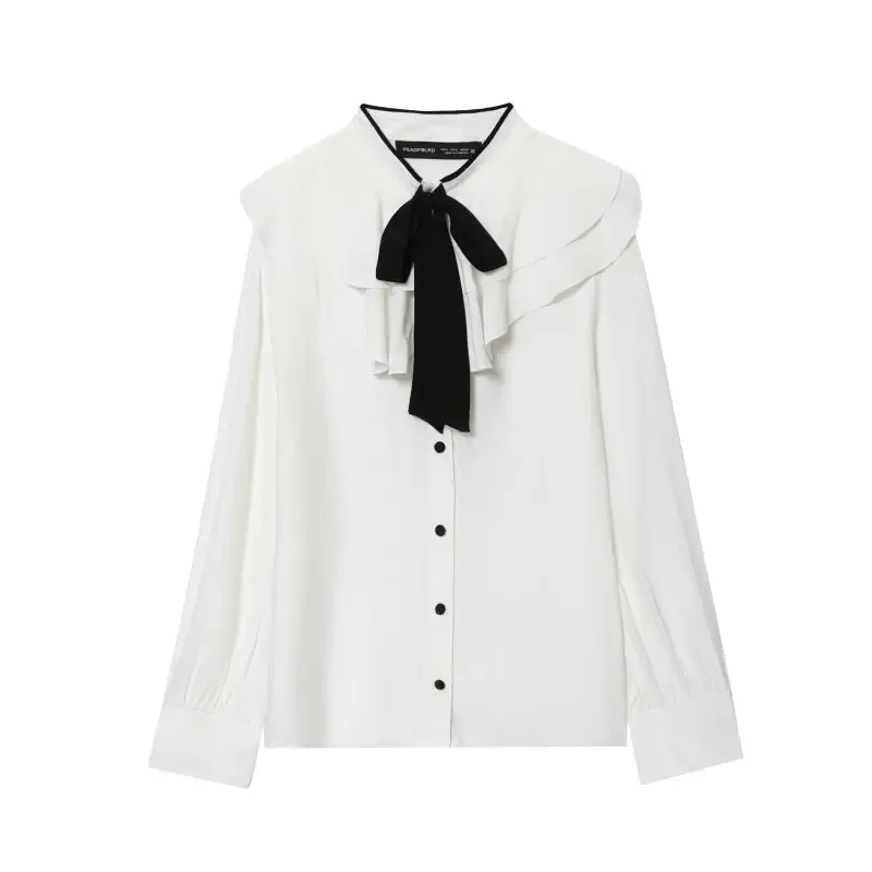 

Элегантная женская рубашка, повседневная женская летняя офисная женская уличная одежда с длинными рукавами, однотонные дизайнерские топы с воротником-бабочкой