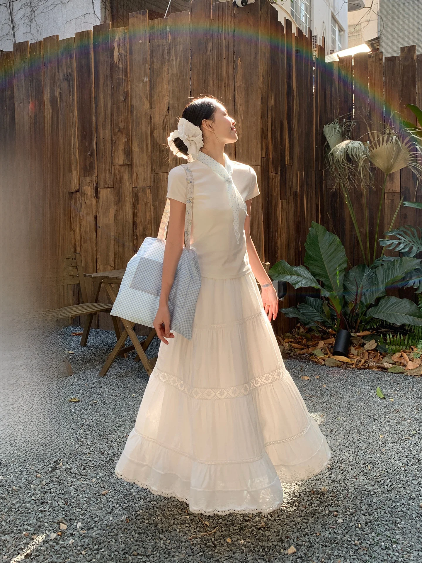 

Beautiful White Hollow out Lace Half Skirt Women's Long High Waist Korean Style Loose Casual A-Line Skirt Spring Season
