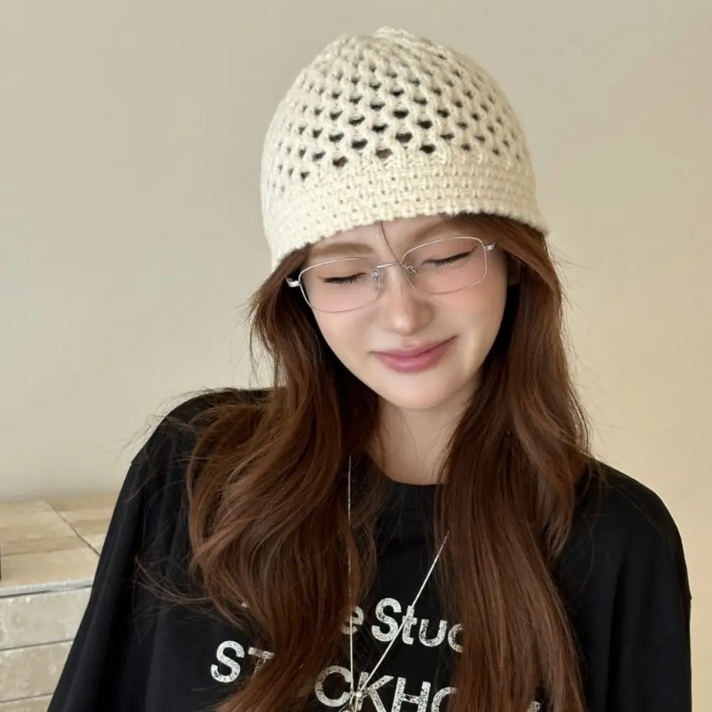 

Retro Bohemian Style Knitted Beanies Hat Thin Korean Crochet Pullover Hat Hollow Out Breathable Weave Cap Girls