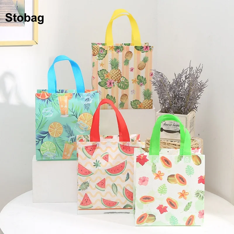 

StoBag 8/20pcs Cartoon Fruits Non-woven Tote Bags Gift Candy Packaging Fabric Waterproof Storage Reusable Pouch Party Favors