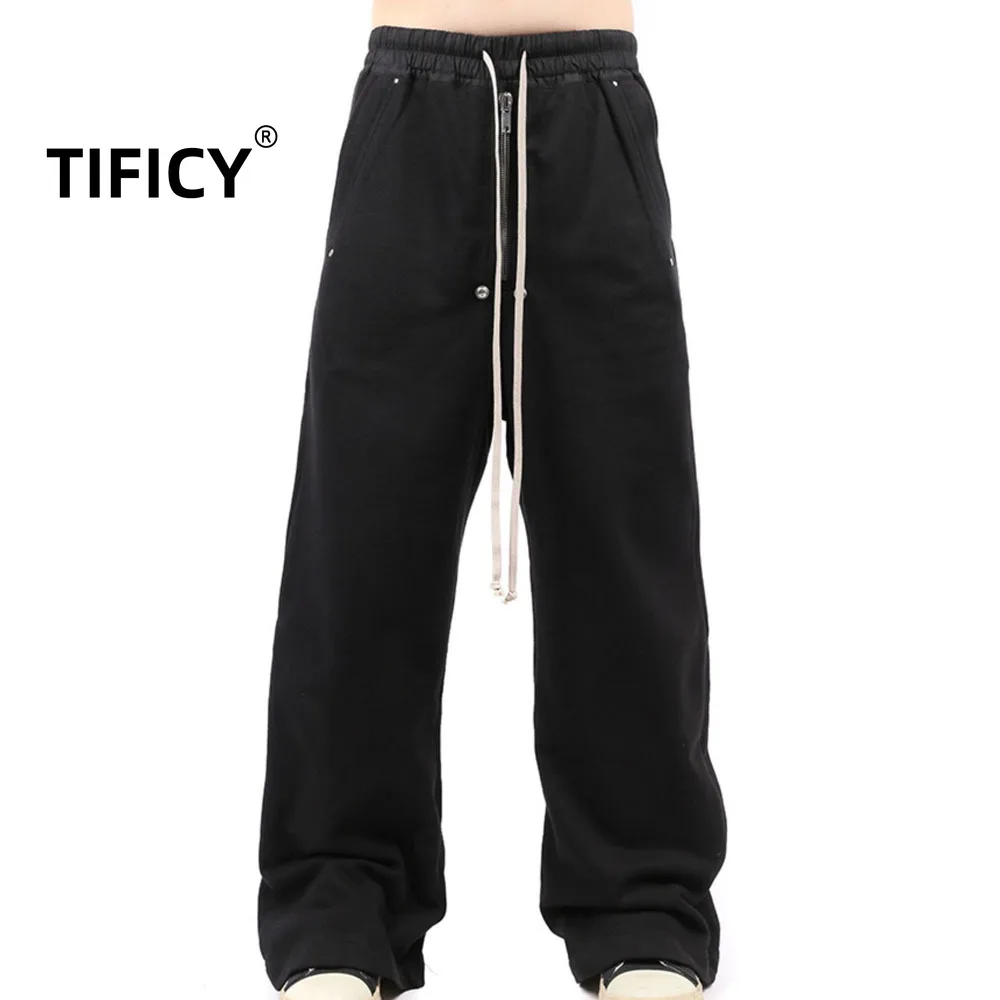 

High Street Dark RO Style Pants Wide Leg Zipper Loose Straight Tube Micro Flared Casual Men's Elastic Waist Streetwear Pants