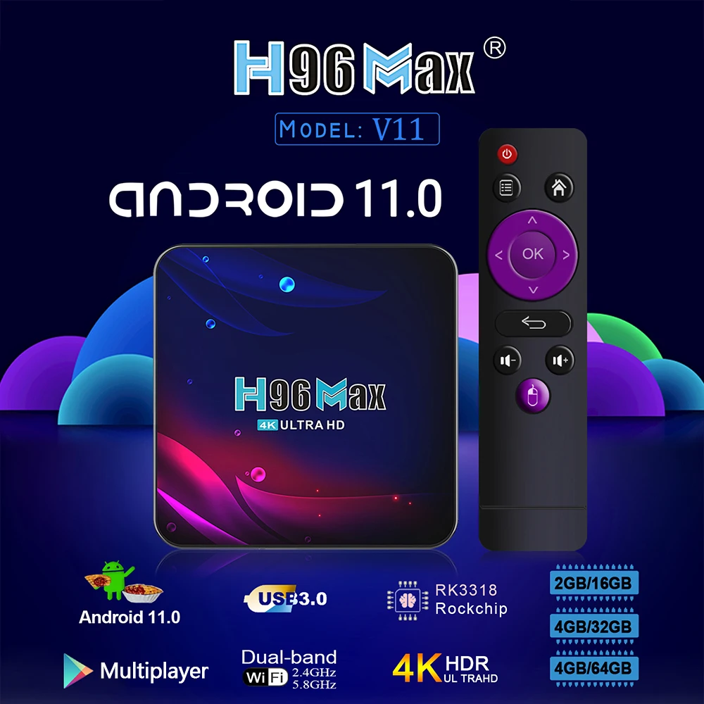 Dispositivo de Tv inteligente H96 Max V11, decodificador con Android 11, 4K, HD, Google Play, WiFi 2,4G y 5G, receptor Bluetooth, reproductor