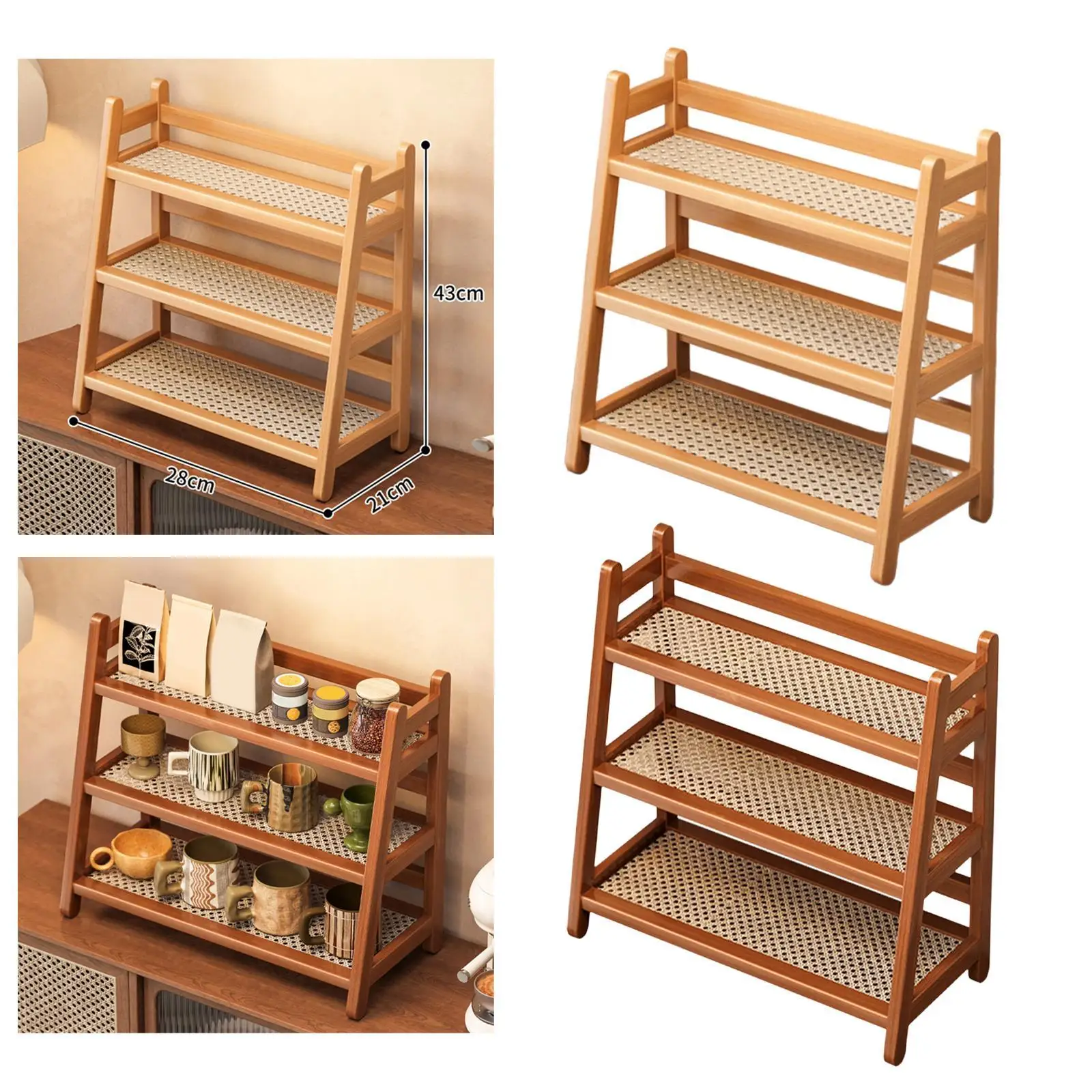 Coffee Syrup Display Rack Coffee Station Organizer Bamboo Cup Display Multipurpose Kitchen Counter Shelf for Vanity Kitchen