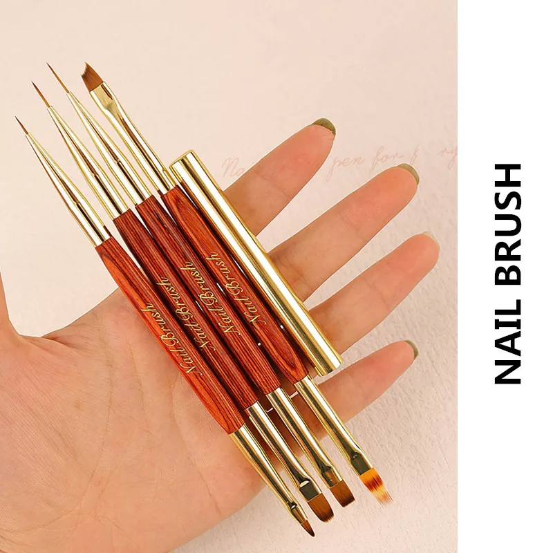 Gold Doppelkopf Nagel bürste Zeichen pinsel Liner Pinsel Mal stift Gel politur Kristall Nagel kunst Maniküre Werkzeuge Nägel