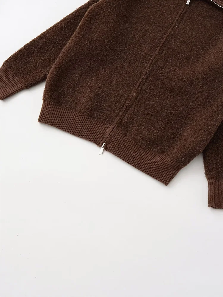 HH Woman Turn-down Collar Zipper Pilot Jacket Solid Zipper Woman Autumn Fashion Pockets Long-Sleeve Street Style Resilience Coat