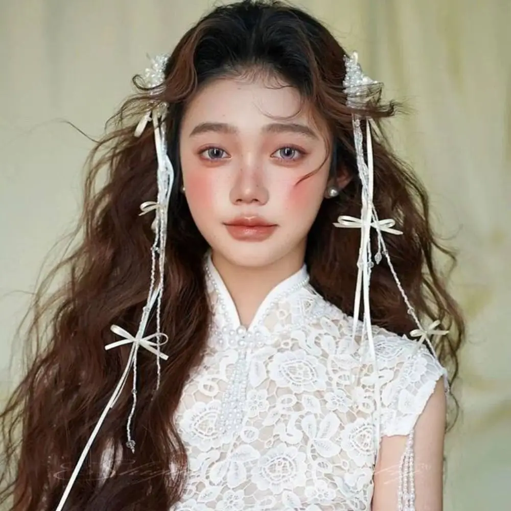 1 쌍 요정 세련된 신부 헤어 클립 화이트 진주 비즈 신부 머리핀 술 수제 웨딩 머리 장식 헤어 액세서리