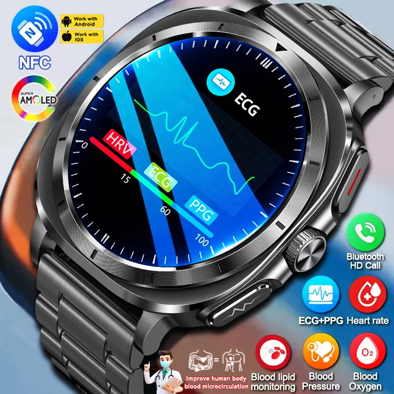 

Новинка 2025 года для Android IOS Смарт-часы для измерения артериального давления для мужчин 24-часовой ЭКГ + PPG Анализ тела Мочевая кислота Кислород в крови HD-вызов Smartwatch