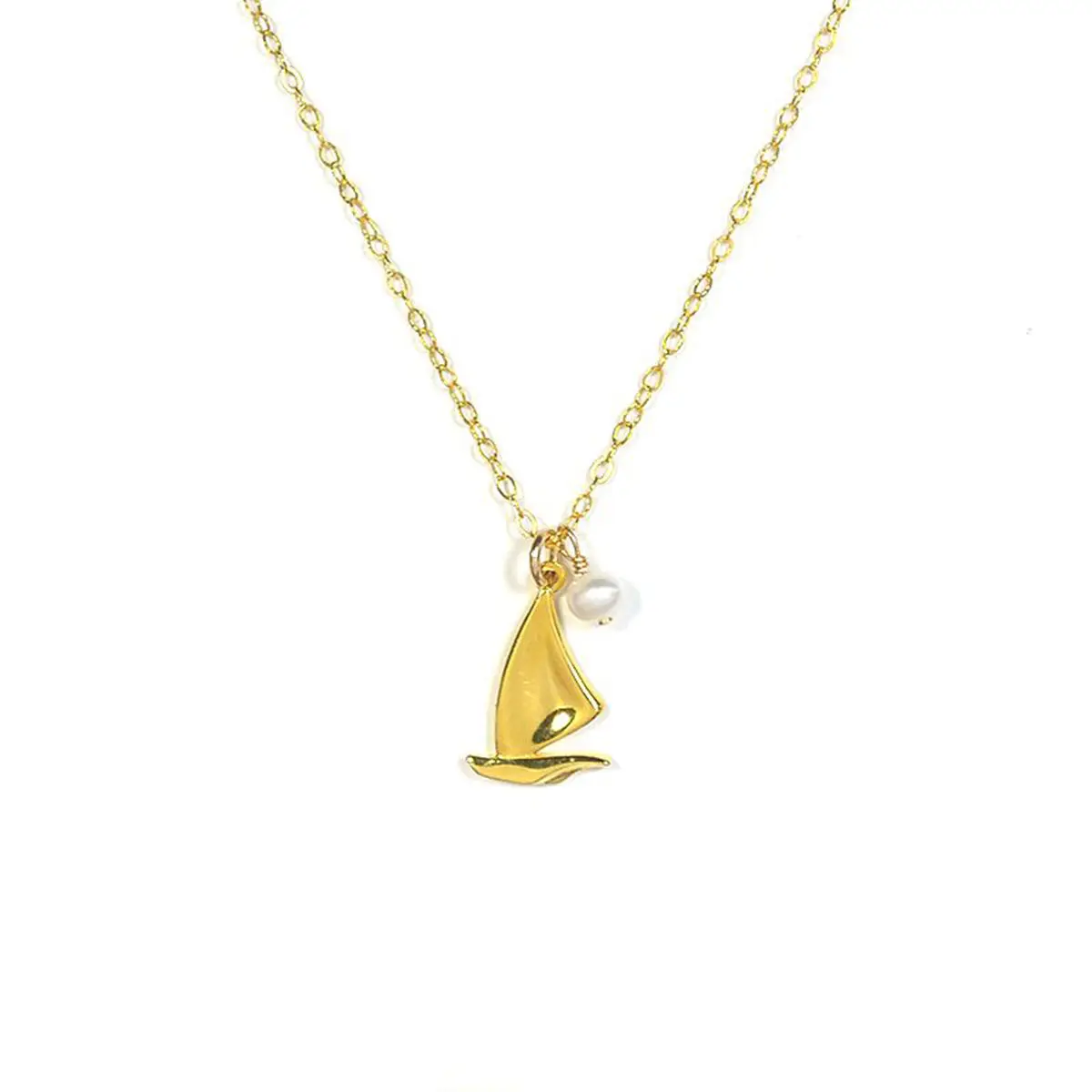 Sailing Diary Silver Color Sailboat Imitation Pearl Necklace Simple Fashionable Friendship Small Boat Girlfriend Collar Chain