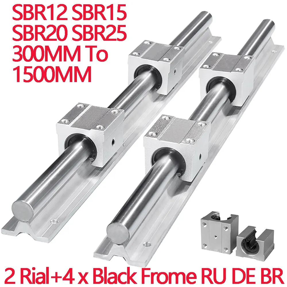 2Set SBR20 SBR 12 SBR25 SBR16 300 400 500 600 800 1000 1200mm Fully Supported Linear Rail Shaft Rod with 4 SBR16UU Block Bearing