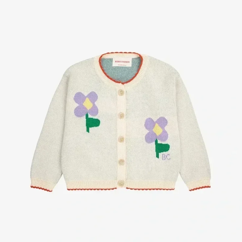 BC Kids Clothes Set 2024 Autumn/Winter New Baby Knitted Cardigan Sweater Boys Girls\' Flowers Sweatshirt and Sweatpants Set