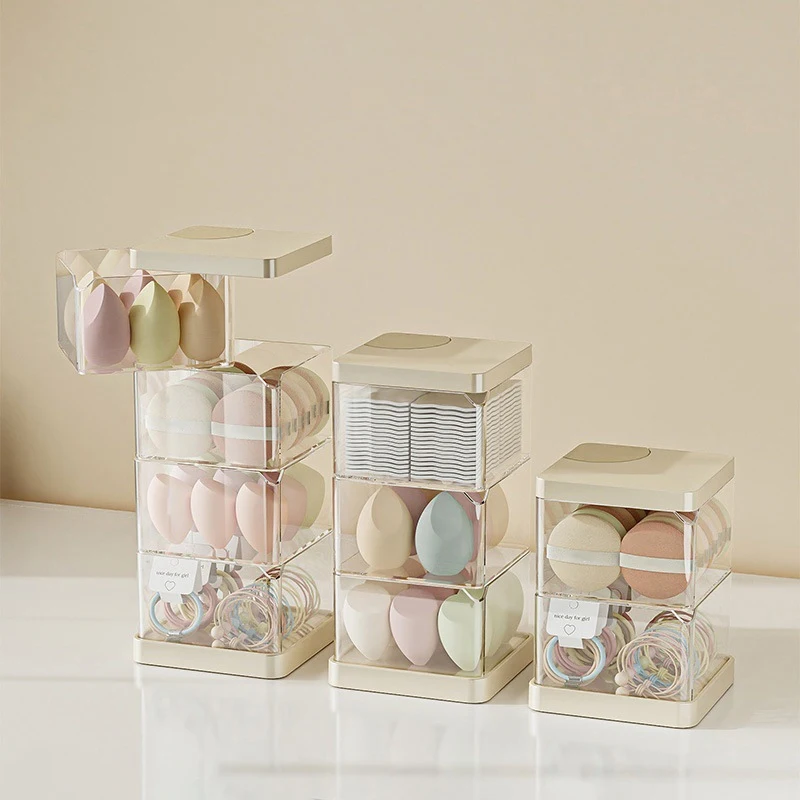 

Puff Storage Box, Desktop Rotation, Dust-proof, Special Beauty Egg Shelf, Air Cushion, Makeup Brush, Cotton Multi-layer Shelf
