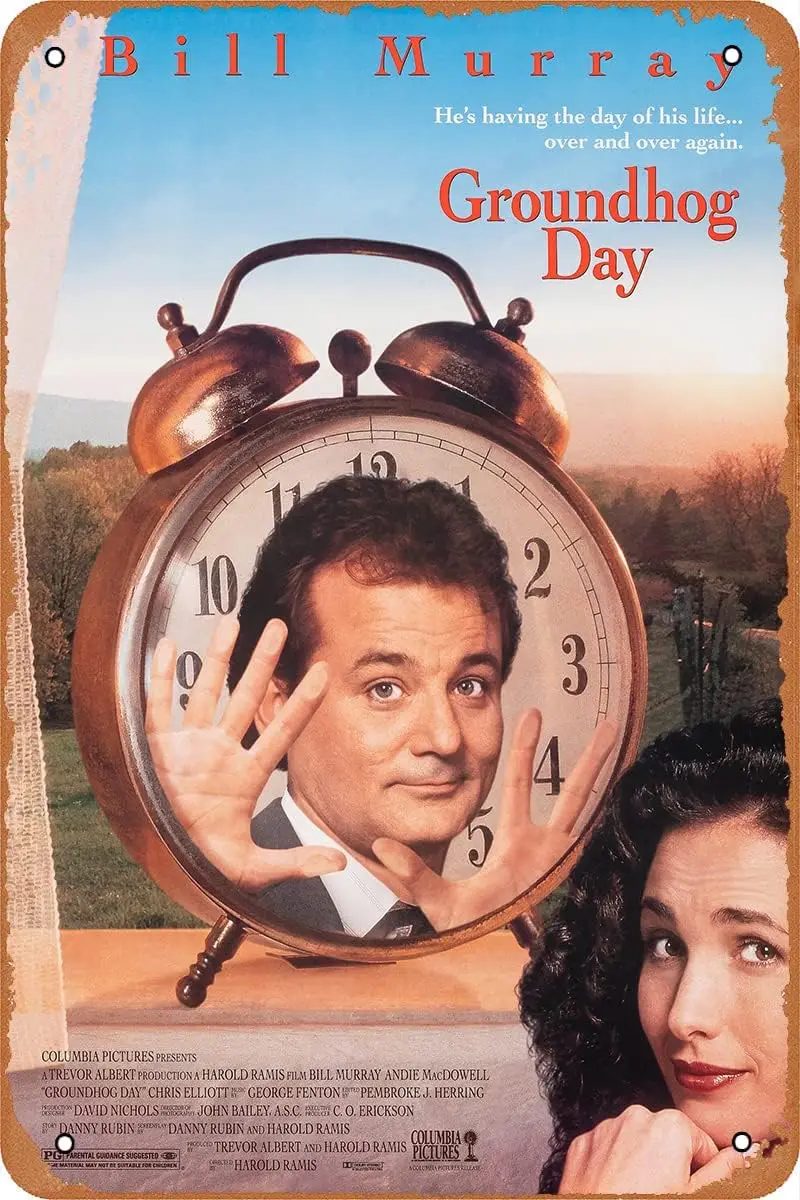 Groundhog Day (1993) Classic Movie Tin Sign Vintage Movie Poster Home Bedroom Office Kitchen Wall Decoration 8x12inch