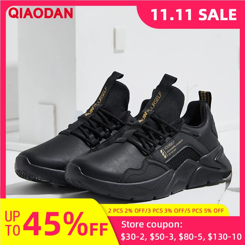 

QIAODAN 2025 кроссовки для мужчин, противоскользящие, дышащие, мягкие, износостойкие, черные спортивные туфли, модные кроссовки XM35200216B