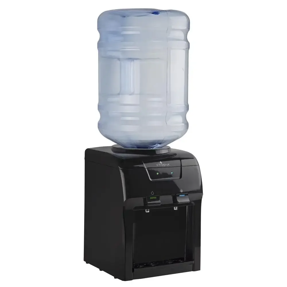 Countertop Cold Water Dispenser Room Temp 42.8°F 46.4°F Black Dual Spigots LED Lights Easy Push Button Controls Whisper-Quiet