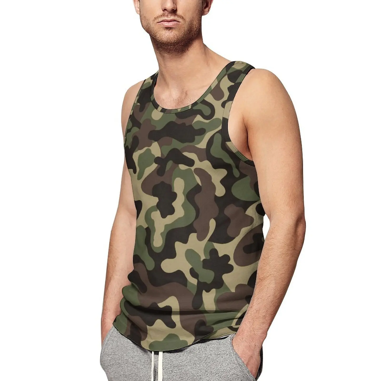 Military Camouflage Tank Top Man Abstract Army Art Tops Beach Printed Gym Sportswear Oversized Sleeveless Shirts