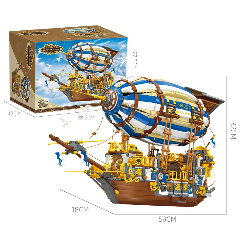 子供のためのスチームパンクスタイルの空の船のビルディングブロック,古典的な空の船のモデルのレンガ,机の装飾,教育玩具,DIYギフト,3272個