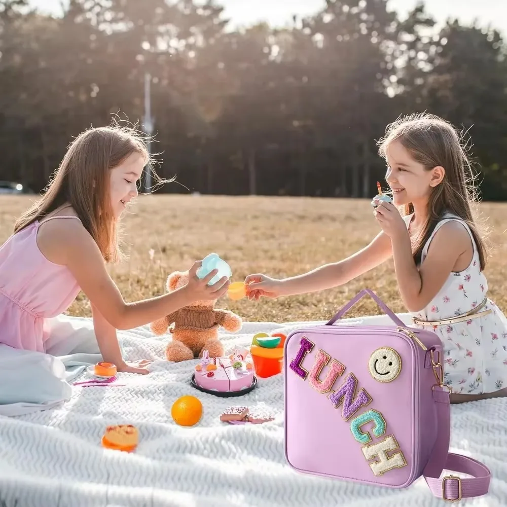 Insulated Lunch Bag Women Lunch Box Kids for Teen Girls Boys with Shoulder Strap Nylon Preppy Lunch Bags for School Work Picnic