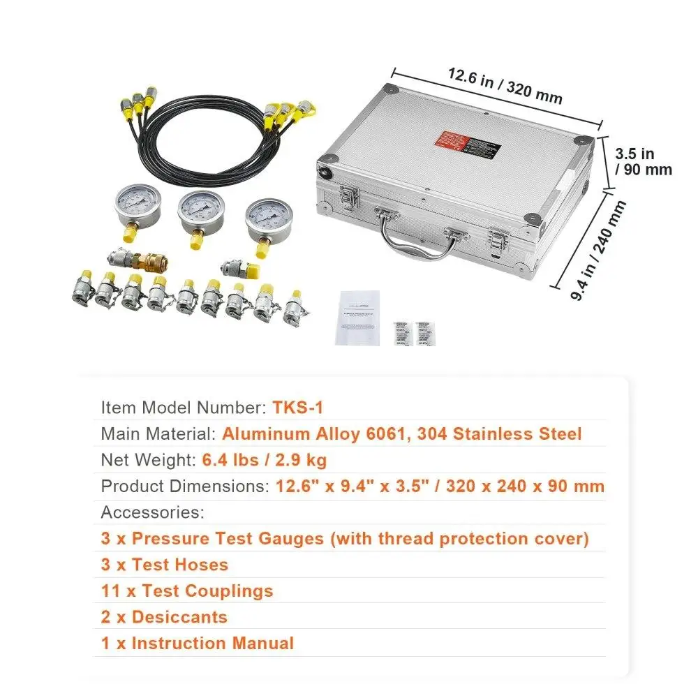 油圧テストキット 250 400 600bar 3 ゲージ 11 テストカップリング 3 テストホース ポータブル設計 重機械