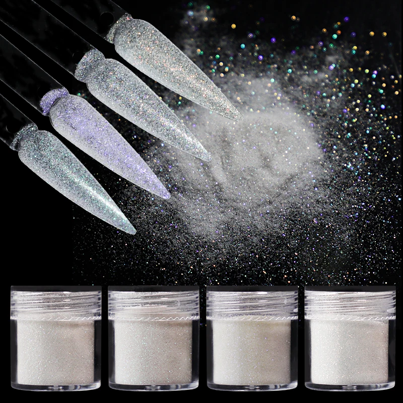 Holographic Nail Glitter Powder Sparkly Extra Fine Glitter Colorful Shiny Dust Flakes Polish Manicure Nail Art Decorations 0.1mm