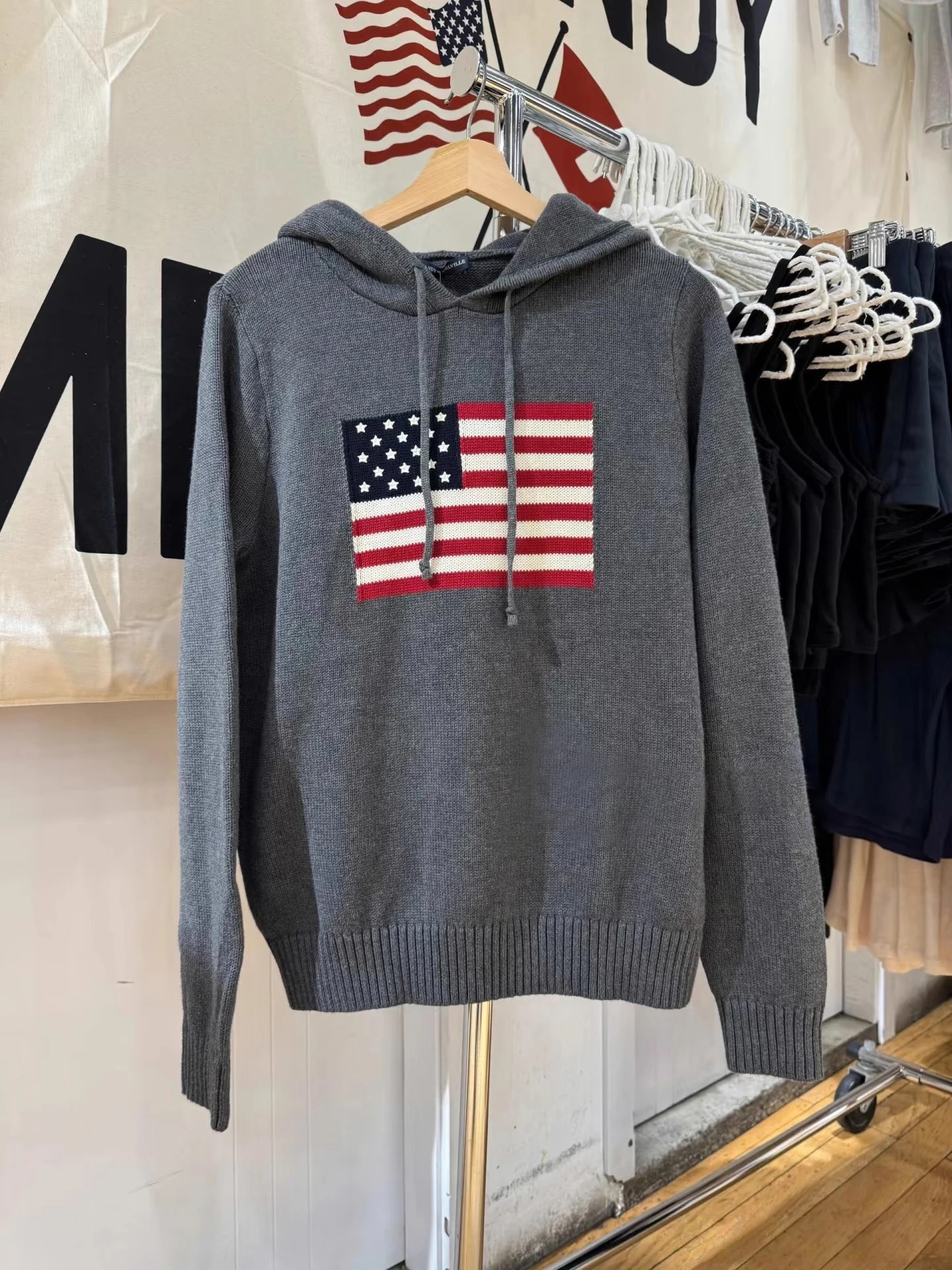 Flag Graphic Hooded Sweater Women Autumn New Long Sleeve Loose Jumper Sweatshirt American Vintage Fashion Pullover Sweaters Tops
