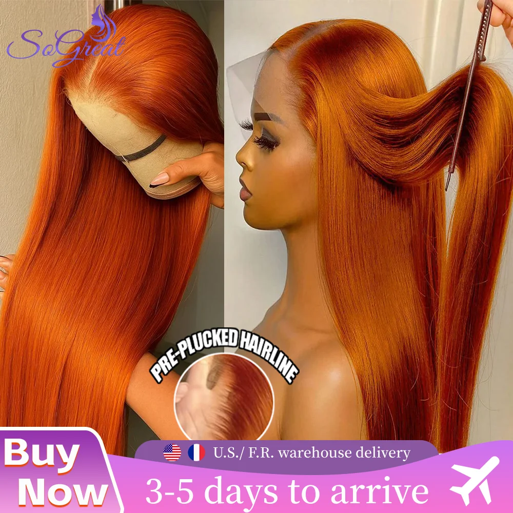 

Sogreat Body Wave Orange Ginger Human Hair Wig Straight Wig Deep Wave Lace Front Wig 13x6 Colored Pre-Plucked Brazilian Hair