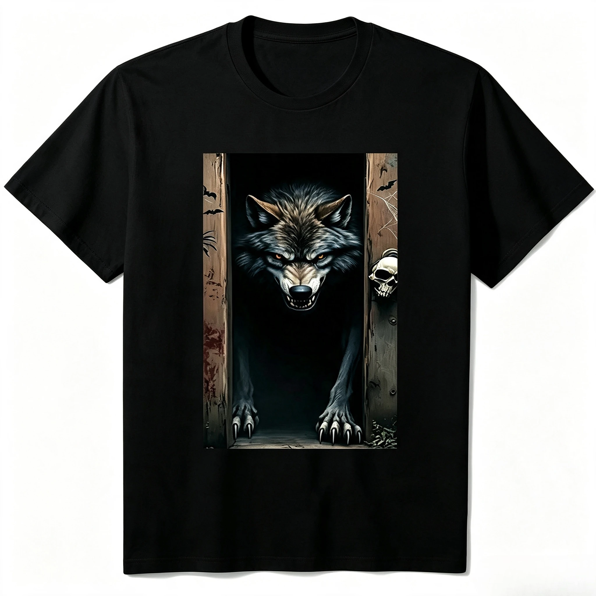 Men's Short Sleeve T‑shirt Ferocious Angry Wolf Halloween Graphic Daily Streetwear Wild Beast Gothic Tee for Men Clothing