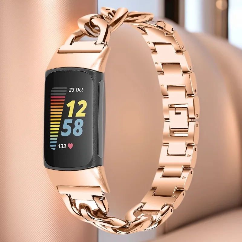 

Suitable for fitbit charge6 strap charge5 women's metal chain fashion strap