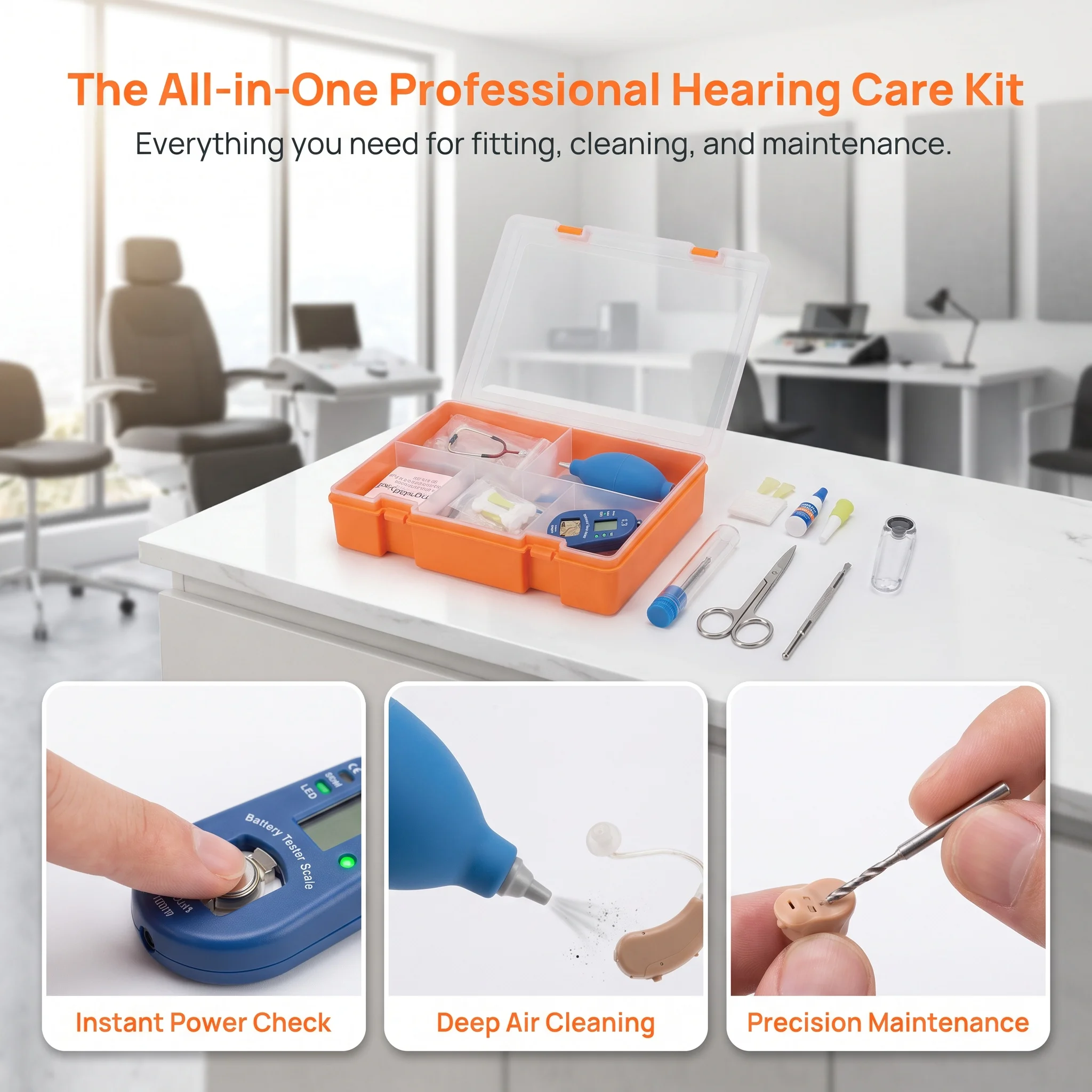 Professional Multi‑Purpose Hearing Aid Tool Set, Fitting Adjustment Cleaning Maintenance Repair Kit for Hearing Aid Accessories