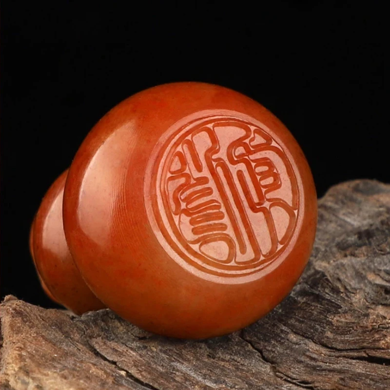 Custom Engraved Shoushan Round Stone Seal Fu Lu Gourd Pendant Personalized Name Chop Stamp Chinese Calligraphy Art Ornament Gift
