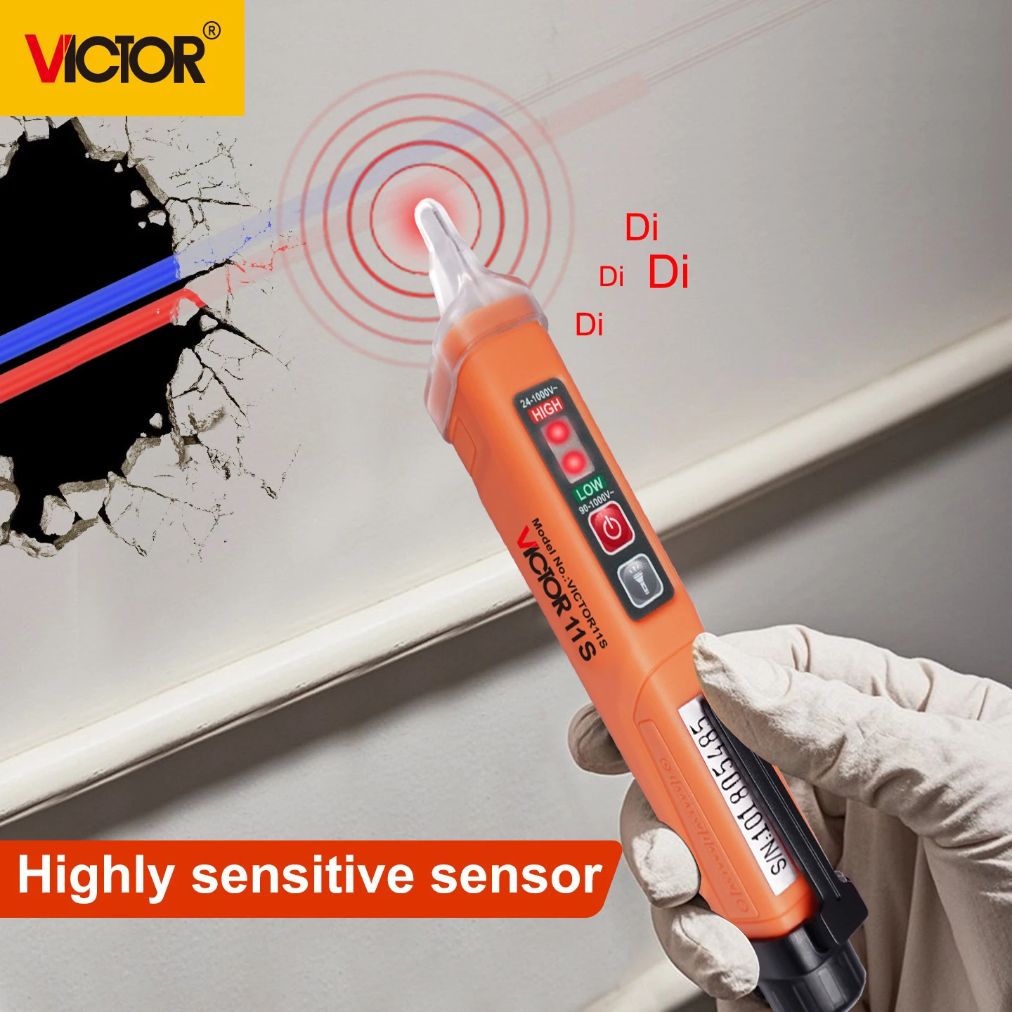 VICTOR Non-Contact Voltage Tester Pen 24V-1000V NCV Detector with Flashlight for Electrical Maintenance