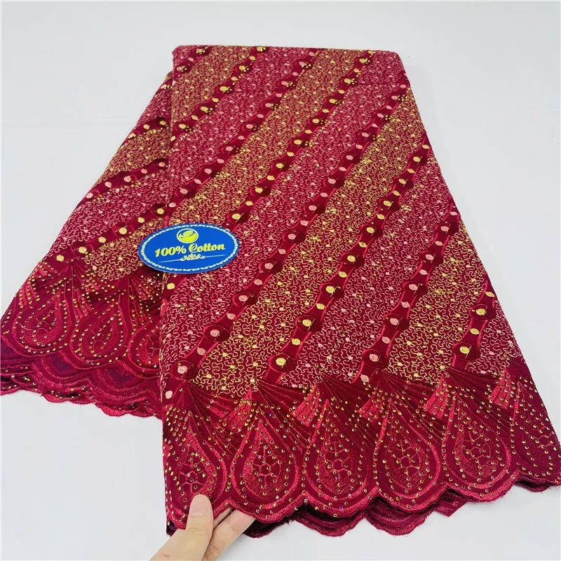 5 Yards African Swiss Voile Lace Fabric Embroidery High Quality With Stones Dry lace 100% Cotton For Wedding 29L882902