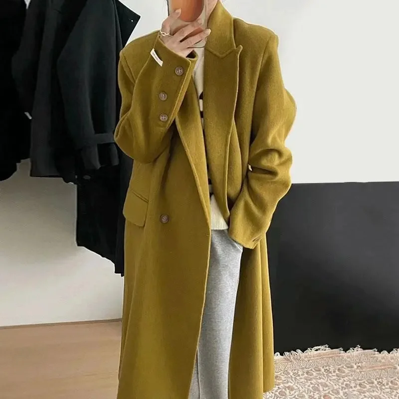 

New Soft White Long Double-sided Wool 100% Pure Wool Coat New Korean Autumn Winter Slim High-grade Trench Coats Women Outwear