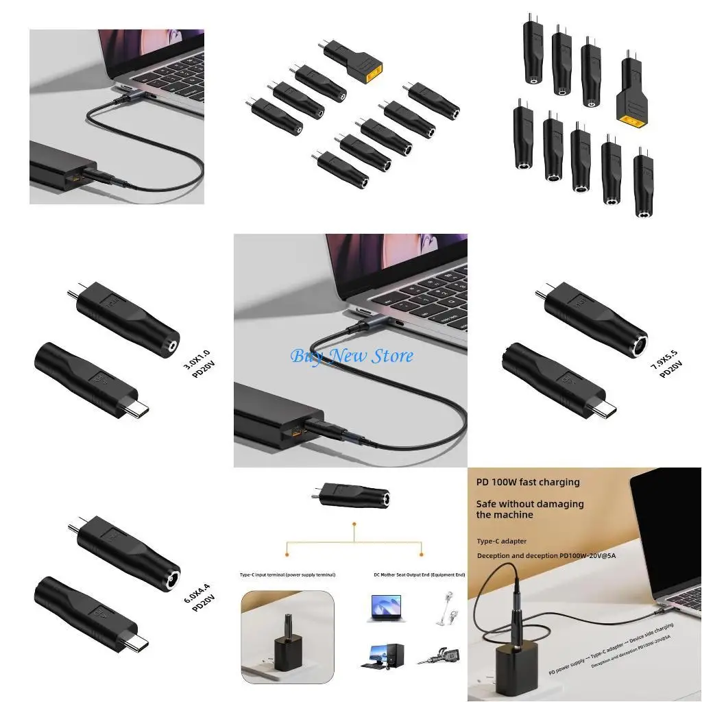 

20CE 9Pieces Type C Laptop Charging Conversion Adapters for Mini Cable Replacement