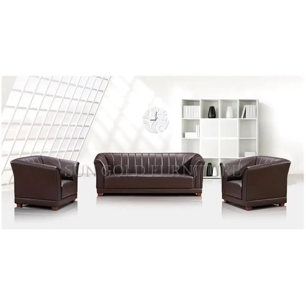 High Quality China Vintage Wood Leather Waiting Sofa for Office